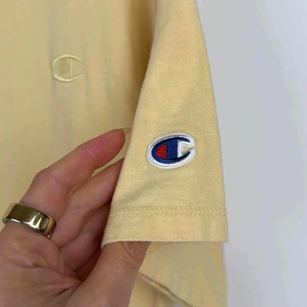 Champion Logo Short Sleeve Crewneck Athletic Knit Tee T Shirt in Yellow Size M - Picture 5 of 9